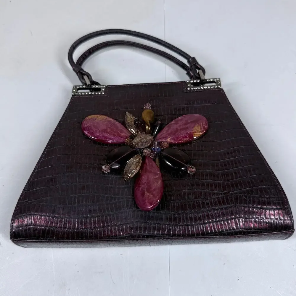Vintage Badgley Mischka Clutch Red Leather Croc - Picture 1 of 10